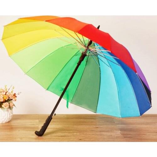 10pcs/lot 16k Rib Color Rainbow Fashion Long Handle Straight Anti-UV Sun/Rain Stick Golf Umbrella Manual Big Parasol