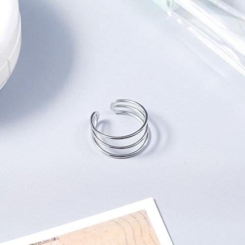 100% Real 925 Sterling Silver Three Wires Opening Ring for Women YH4832