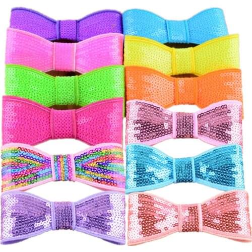 64pcs/lot 32C 3.94 Inch Children Boutique Bowknots Embroidered Sequin Bows Girls DIY Headbands Hair Accessories HDJ25