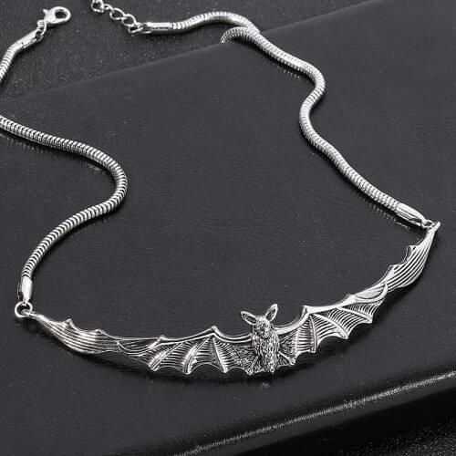 2021 Vintage Gothic Vampire Bat Pendant Necklace Punk Retro Silver Color Choker Collier for Women Men Hip Hop Goth Party Jewelry