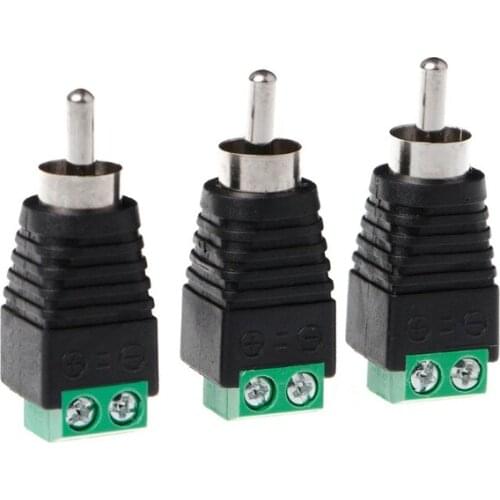3 Pcs RCA Male Plug to AV Terminal Connector Video AV Balun 2 Screw
