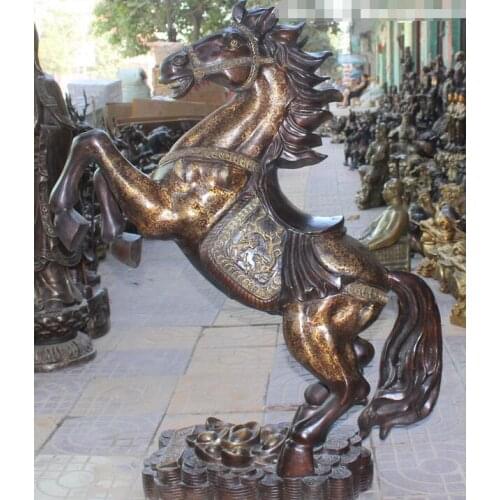 38" Huge Chinese Bronze Wealth Yuan bao Run Dragon Horse Animal Statue