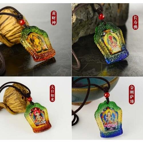4PCS # Greco-Buddhist pocket travel efficacious Mascot #Vajrasattva Yellow Jambhala Amitayus Buddha RULAI Crystal Pendant Amulet