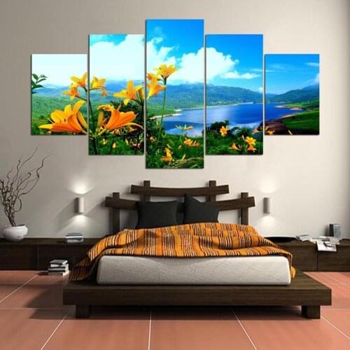 DIY Embroidery 5D Diamond Cross Stitch 5 Pcs Painting Wild Flowers Home Decor Full Round Drill Picture Scenery Handmade Wall Art