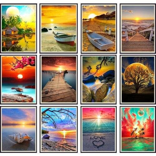 5D Diy Diamond Painting Sunset pattern Set Full Round Drill Diamond Embroidery Mosaic Cross Stitch Kit Home Decoration