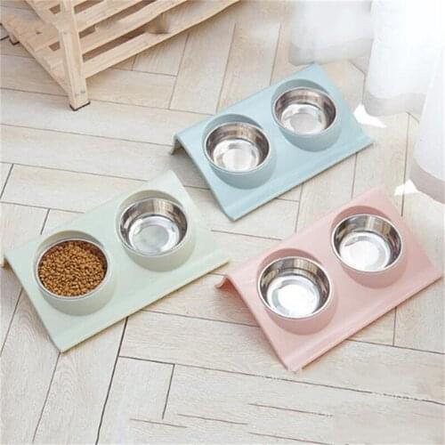 Anti-Skidding Stainless Steel Food Double Bowls for Pet Dog Cat Feeding Feeder Water Dish Bowl Pet Supplies