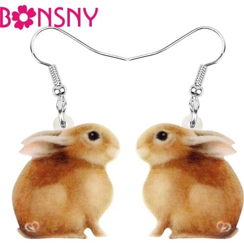Bonsny Acrylic Easter Brown Hare Rabbit Bunny Earrings Print Pet Animal Dangle Drop Jewelry For Women Girl Classic Festival Gift