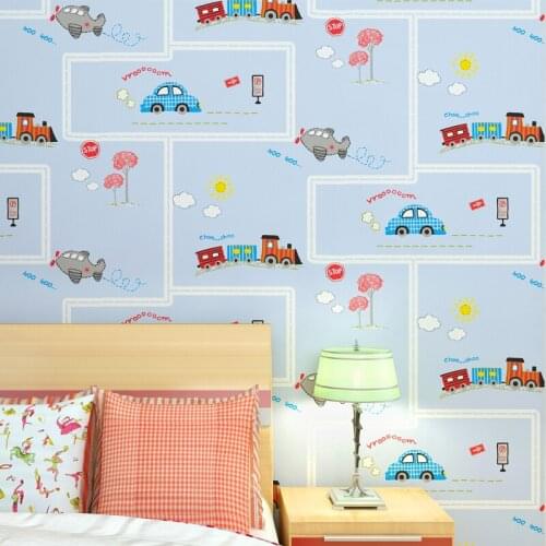 Car Train Bus 3d Cartoon Wallpaper Rolls for Kids Child Baby Room 3d Wall paper Roll 3d wall coverings 3D Papel de parede