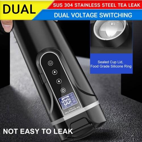 DC 12V/24V 450ml Stainless Steel Temperature Kettle Coffee Tea Milk Heated Car Heating Cup Electric Water Cup LCD Display