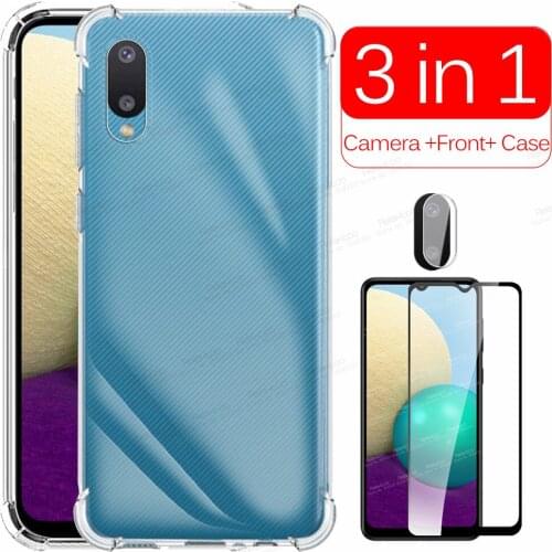 For Samsung A02 Case Camera + Front Tempered Glass For Samsung Galaxy A02 A 02 SM-A022F Protective Transparent Phone Cover Coque