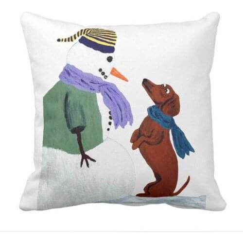 Dachshund And Snowman Throw Pillow case