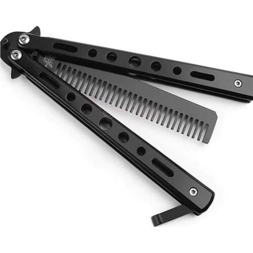 Black/Silver Cool Salon Combs Foldable Hair Comb Knife Butterfly Comb Outdoor Knife Steel In Practice Trainer Cam