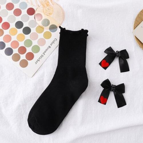 Black Japanese Women Winter Lolita Socks Kawaii Cute Bear Bowknot Stocking Eastic High Knee Cotton Ruffles Sock Cosplay 0928