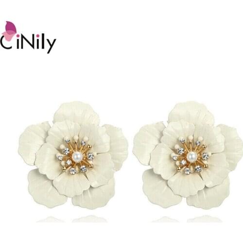 CiNily Luxury White Flower Pearl Zircon Gold For Women & Girls Jewelry Dangle Stud Earrings FH8896