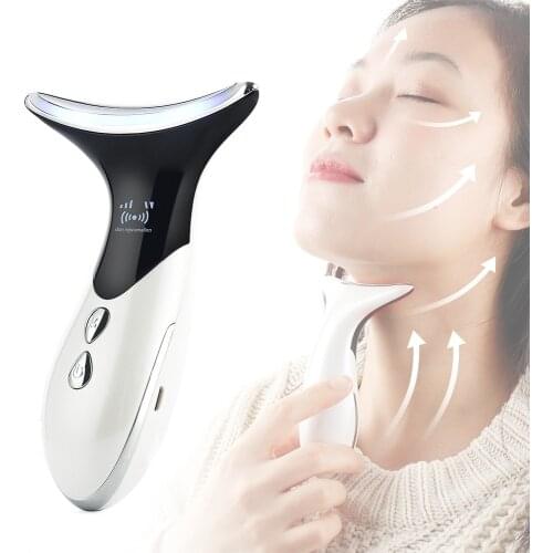 EMS Ion Photon Warm Therapy Neck Wrinkle Removal Vibration Massager Face Lifting Beauty Device Anti Forehead lines Double Chin