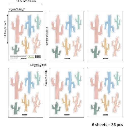 Hot 36pcs/set Cartoon Cactus Plant Wall Stickers DIY Art Vinyl Succulent Cacti Sticker Kids Nursery Room Living Room Home Decor