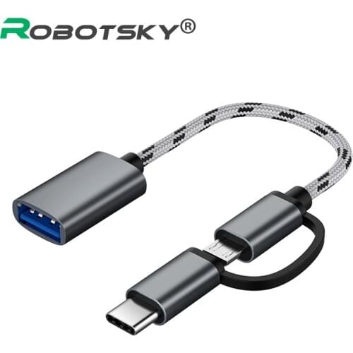 2 in 1 Type-C Male +Micro USB Male To USB 3.0 Interface Female OTG Adapter Cable Fast Transfer Date Cable For Android Samsung S8