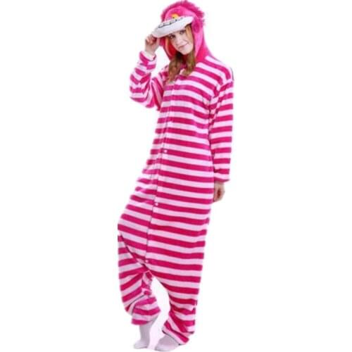 Cartoon Animal Cosplay Kigurumi Cheshire Cat Onesies Pajamas Jumpsuit Hoodies Adults Cos Costume for Halloween and Carnival