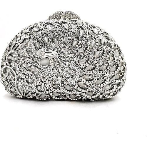 African Bridal wedding party women evening party bag diamonds luxury animal peacock gem crystal clutches elegant opal purses