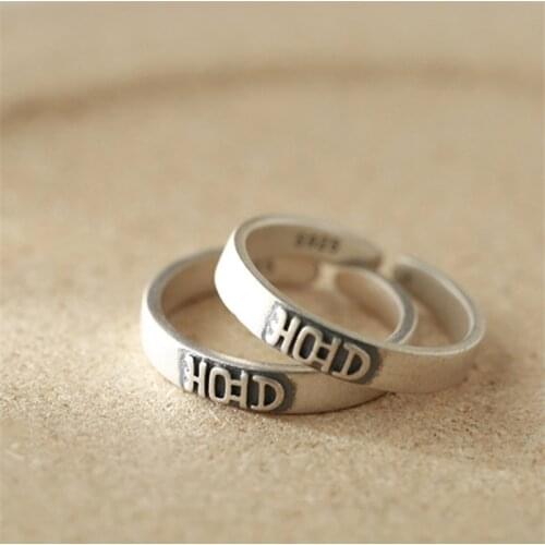 New Arrival Wedding Double Happiness Letters Vintage Pairs Rings For Women Man Engagement S925 Sterling Silver Adjustable Ring