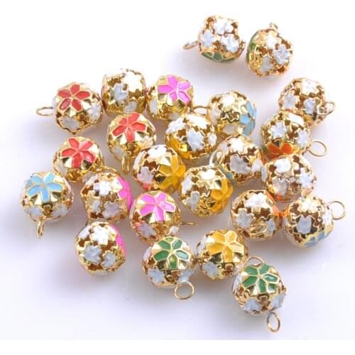 30pcs/lot Colorful Jingle Bells Gold Plated Flower Shaped for Party Christmas Decoration Handmade Accessories 14mm CP0584