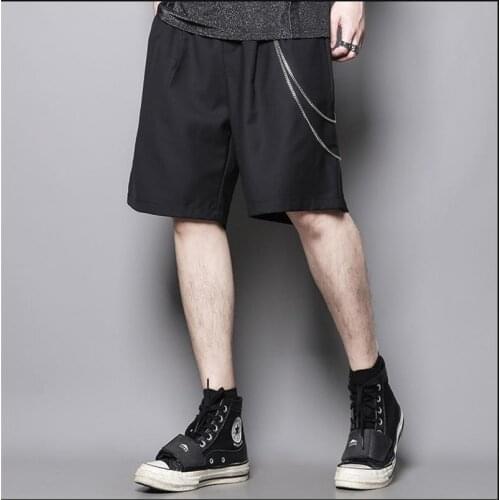 Summer Japanese pure color simple versatile trousers decorative chain stitching Casual Pants Capris shorts mens trendy Hong Kon