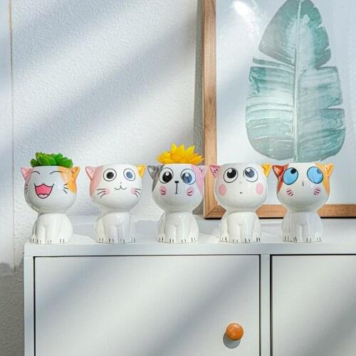 5pc Mini Cat Flowerpot Cartoon Animal Multi-meat Flower Pot Gardening Budding Cat Combination Ceramic Small Potted Plants