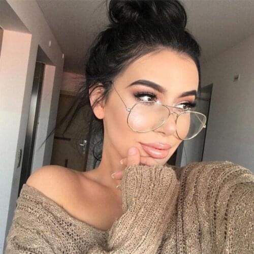 Fashion Band Glasses Alloy Gold Frame Glasses Classic Optics Eyeglasses Transparent Clear Lens Women Men Fake Glasses Female