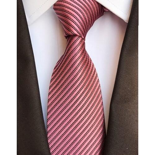 8cm Men Necktie Dark Peach Pink Ties with Black Stripes