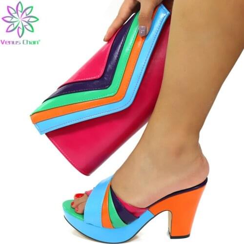 Latest Design African Womens Party Shoes and Bag Sets Orange Italian Shoes with Matching Bags for Women Wedding Shoes