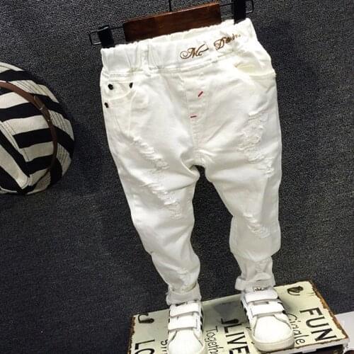 2020 spring children new fashion pants clothing Boys and girls white casual embroidery letters ripped pants 3-8 years