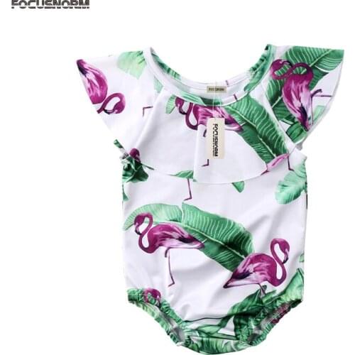 Focusnorm New Fashion Newborn Kids Baby Girls Flamingo Animals Printed Swimwear Swimsuit Bikini Bathing Suit Beachwear