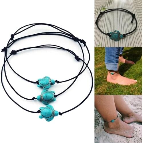 Wholesale high quality Vintage Green Stone Turtle Rope Ankle Bracelets Women Chain Foot Anklets Summer Foot Accessory