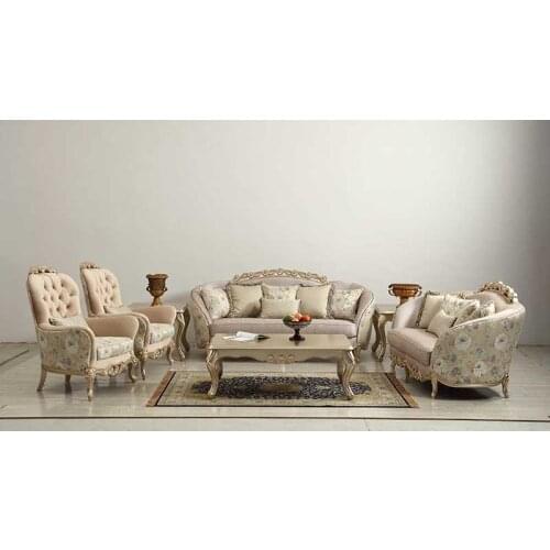 Princess French Palace Living Room Wood Carving Sofa Light Purple Sofa