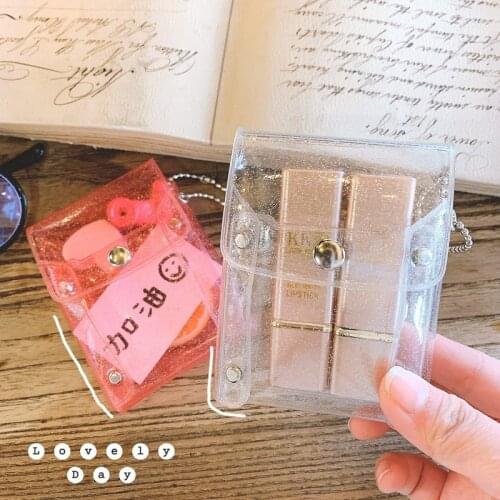 Sequins Transparent Coin Purse Lipstick Bag Girl Kawaii Pink Key Chain Wallets Card Holder Fashion Hasp Clear Pvc Mini Bags