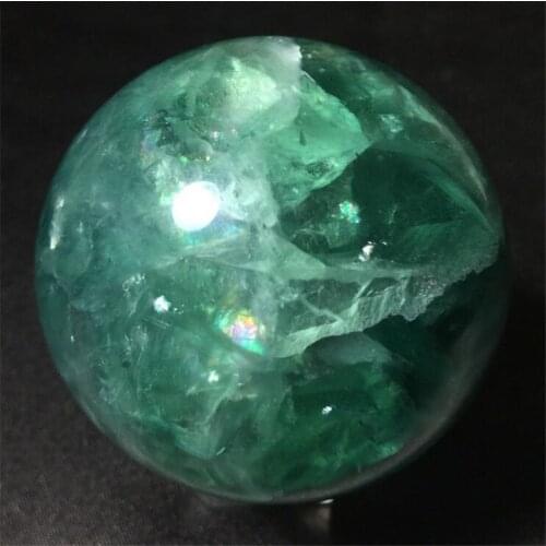 RAINBOW FLUORITE SPHERE! GLOWING Green Crystal Ball! 1(One) With GREAT COLOR