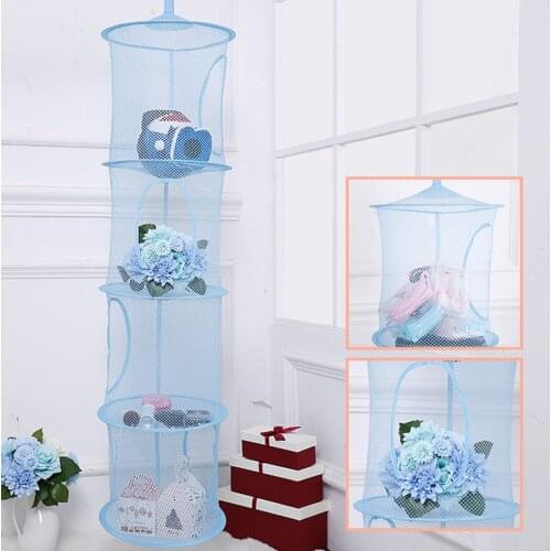 Brand New Mesh Hanging Storage Organizer 4 Compartments Folding Toy Clothing Bag Clothes Dryer Net Basket Hanging Organizer