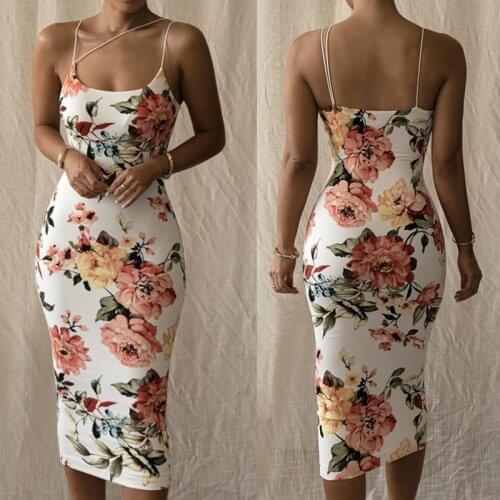 SKMY 2021 Summer New Fashion Boho Style Printed Sling Slim Backless Dress Casual Bodycon Sexy Shoulderless Midi Hedging dresses