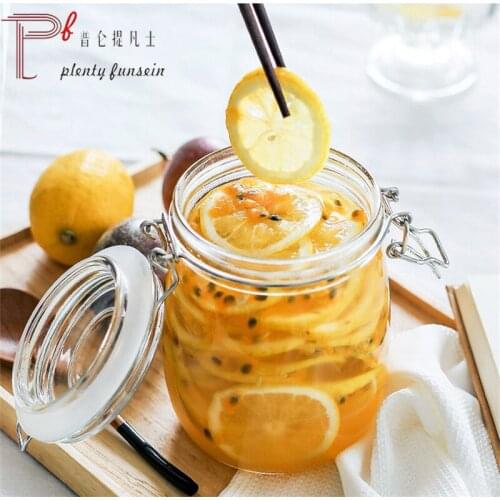 Glass Sealed Can Honey Lemon Passion Fruit Glass Bottle Large Kitchen Food Household Storage Tank with Lid