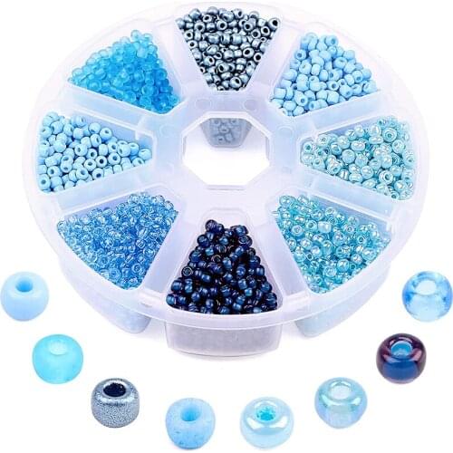 MIUSIE 3600 Pcs Glass Seed Beads 3mm 8/0 Bracelet Beads With 8-Grid Plastic Storage Box, Small Round Beads For Jewelry Making