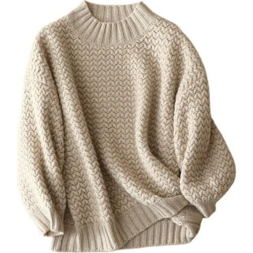 SHUCHAN OVERSIZED Sweters for Women100% Cashmere Mock Neck New Pullover Sweater Women Vetements Femme Hivers 2020 2021