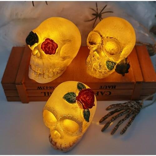 Halloween Decoration Skull Led Skeleton Night Light With Rose Table Ornaments Holiday Lamp Halloween Party Supplies