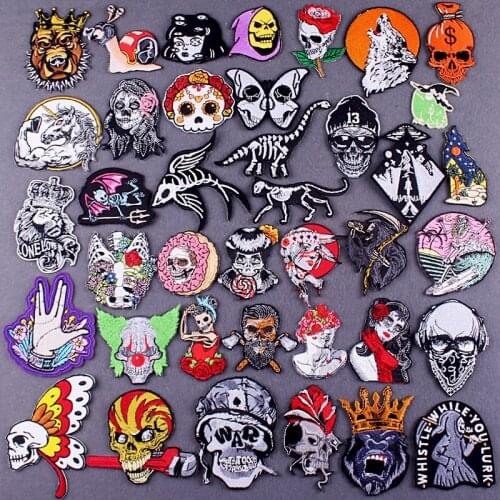 Diy Skeleton Patch Punk Embroidered Patches For Clothing Sewing Stripes Skull Patch Iron On Patches On Clothes Applique Badges