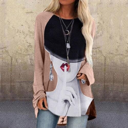 Casual O Neck Character Avatar Digital Portrait Printing Womens T -Shirt Autumn Long Sleeved Fashion Loose Ladies Tops