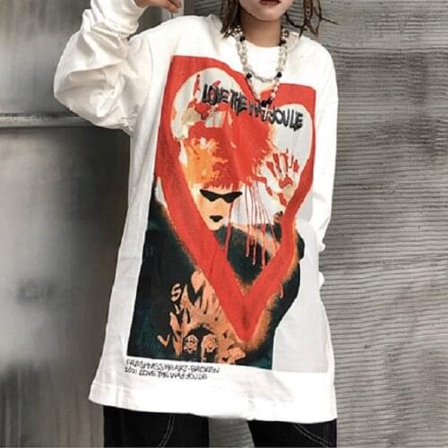 QWEEK Hippie Streetwear Oversized Anime Women Hoodies Gothic Aesthetic Long Sleeve Top Pullovers Female Sweatshirt Harajuku
