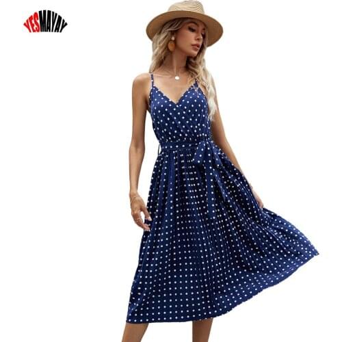 Maxi Beach Summer Dress Women Robe Femme 2021Sexy Spaghetti Strap Dresses Female Polka Dot Print V-neck Backless Woman Dress