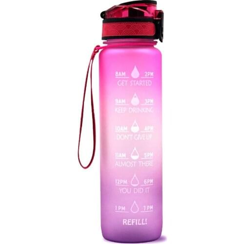 1L Portable Motivational Sport Water Bottle With Time Marker Leakproof Bottle For Fitness Sports