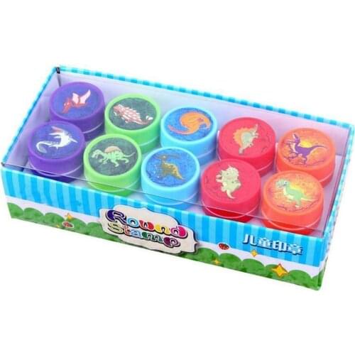 10 Pcs Cute Dinosaur Pattern Kids Stamp Children DIY Scrapbooking Cartoon Plastic Stamps Stamping Reward Toy Set