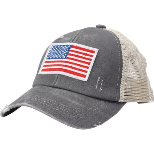2021 Summer Unisex Casual Baseball Cap American Flag Patchwork Mesh Hat Adjustable Washed Baseball Caps Holiday Travel Hats A40