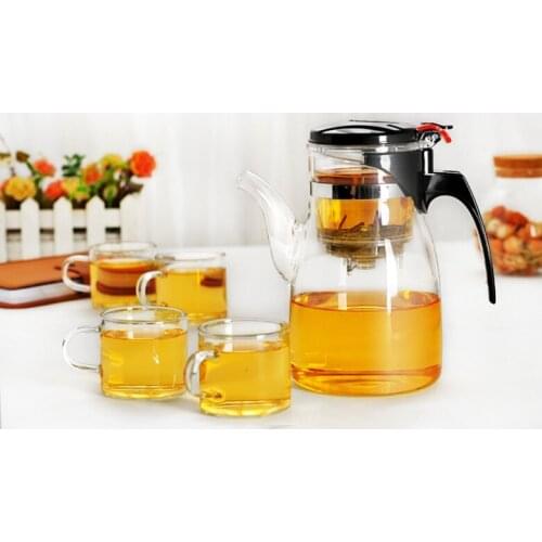 5pcs/set New 900ml Simple Tea Kettle Tea Pot Heat Glass Teapot with 4pcs cup Convenient Office Tea Pot Set JO 1053